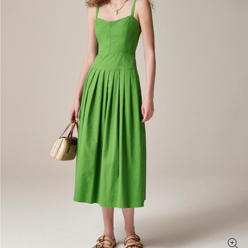 J. Crew Pleated Drop Waist Dress in Crinkle Cotton Blend
